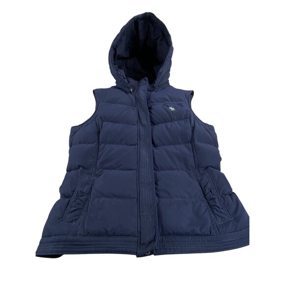 Abercrombie & Fitch Puffer Vest Hood Womens Large Navy Blue - Picture 1 of 9